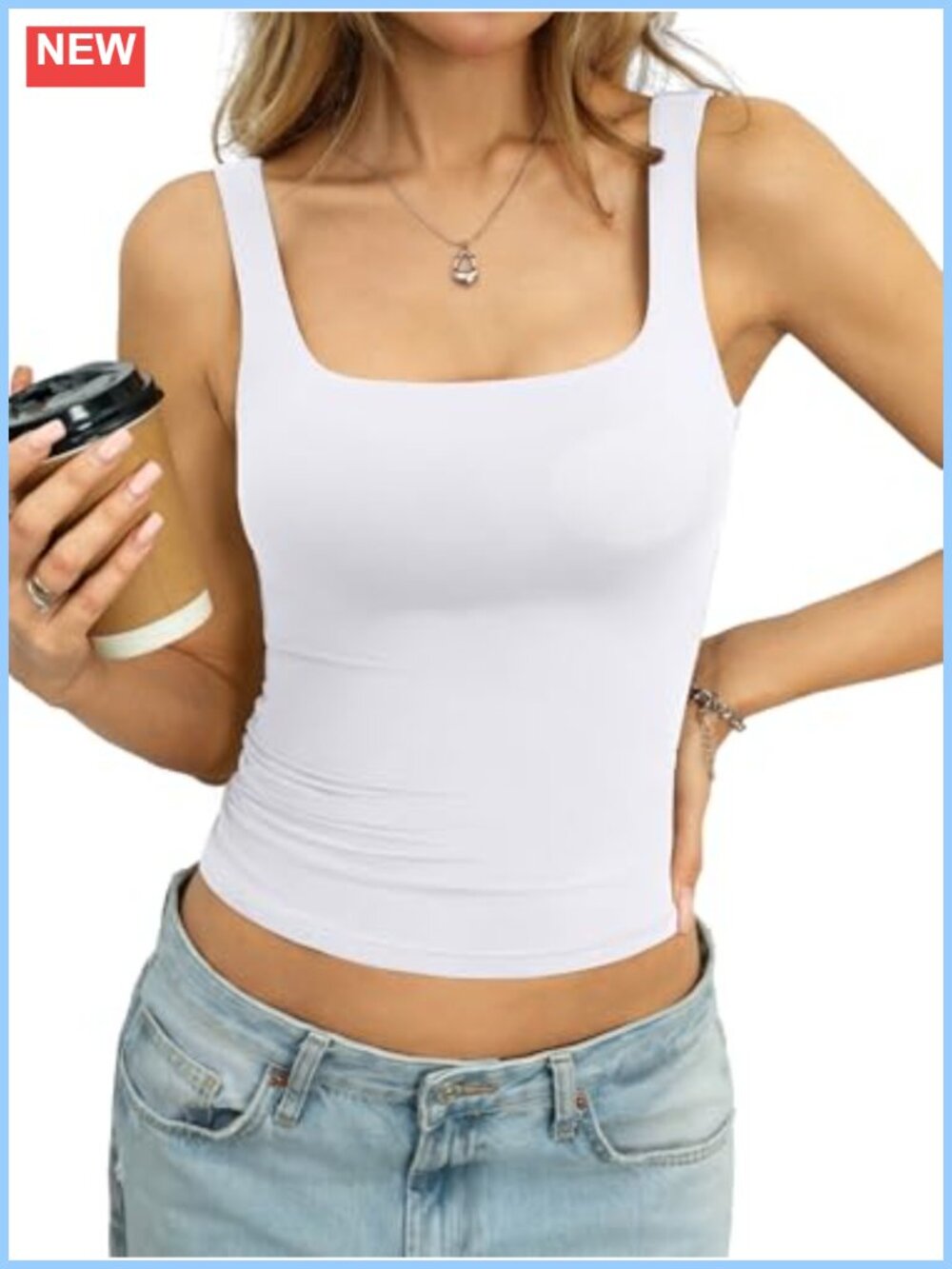 EasyGala Womens Padded Double Lined Tank Top Square Neck Built in Bra